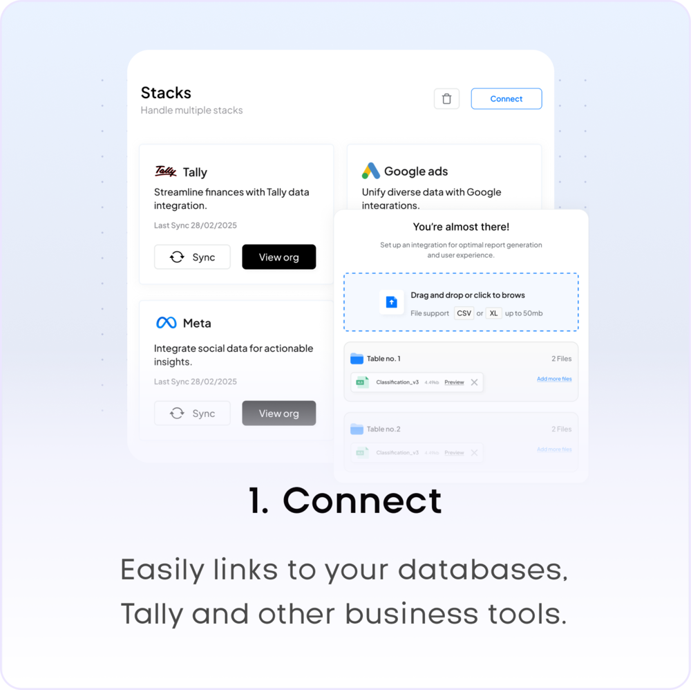 Connect to your databases, Tally and other business tools